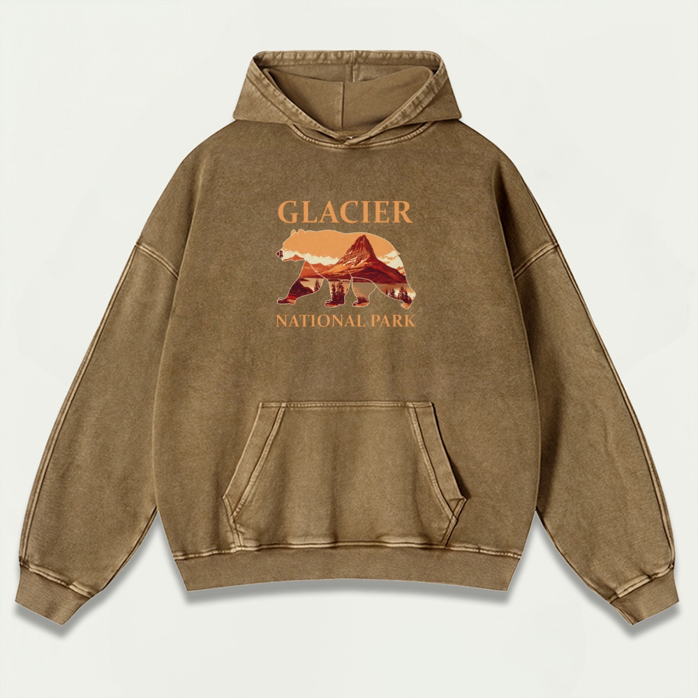 Glacier National Park Vintage Premium Heavyweight Bear Hoodie-HikeVista