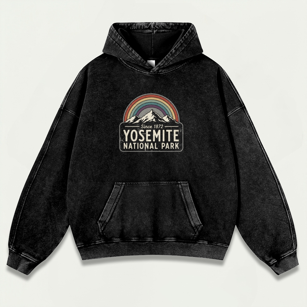 Yosemite National Park Vintage Premium Heavyweight Hiking Hoodie-HikeVista