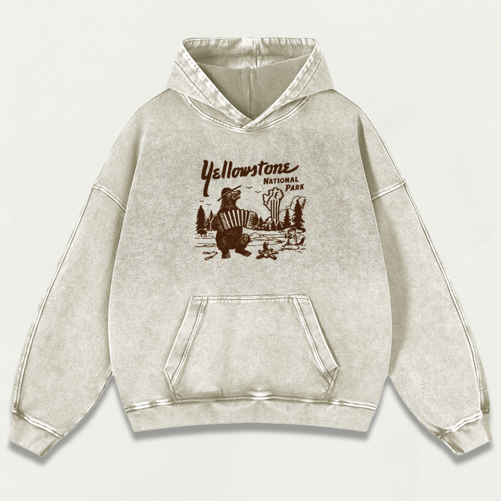 Yellowstone Bear Forest Vintage Premium Heavyweight Trail Hoodie-HikeVista
