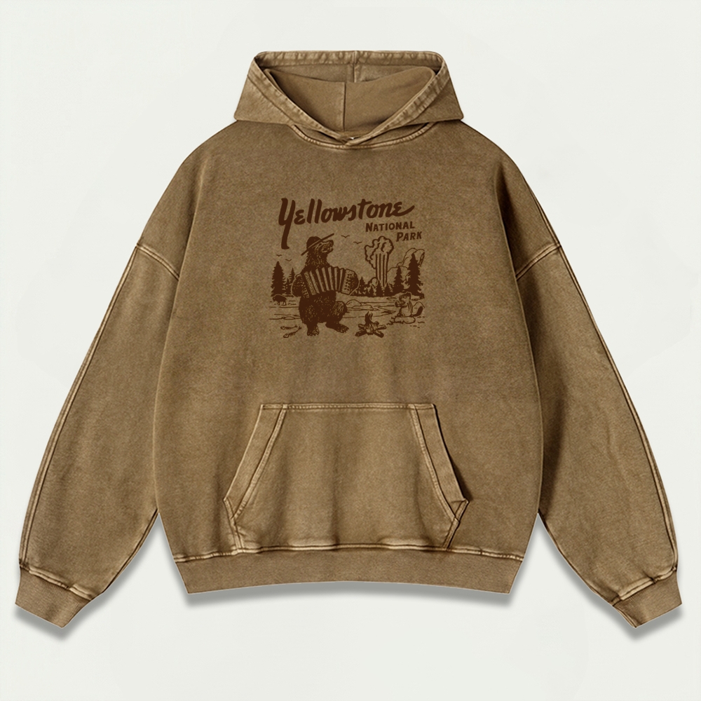 Yellowstone Bear Forest Vintage Premium Heavyweight Trail Hoodie-HikeVista