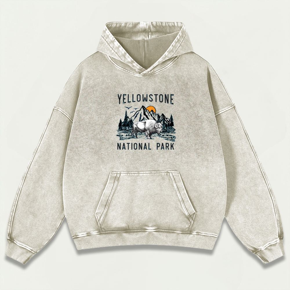 Yellowstone National Park Vintage Premium Heavyweight Trail Hoodie-HikeVista