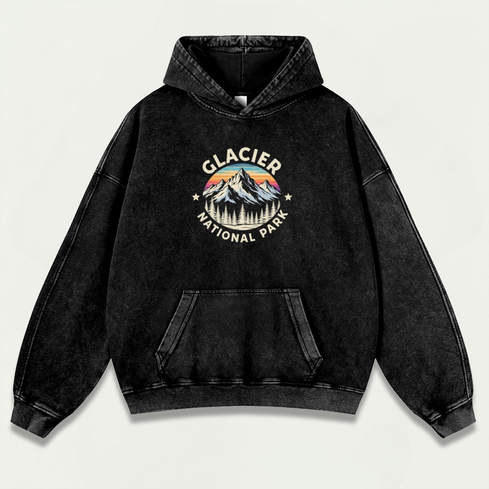 Glacier National Park Vintage Premium Heavyweight Trail Hoodie-HikeVista