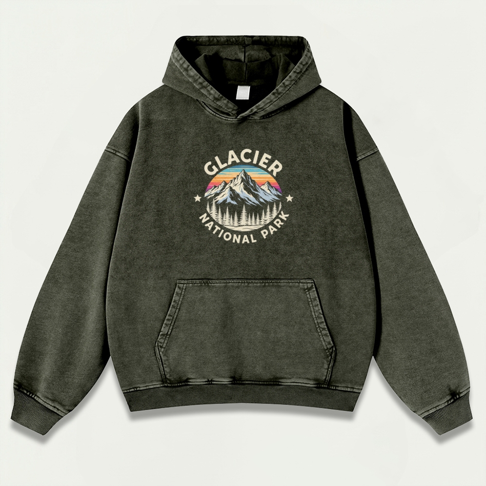Glacier National Park Vintage Premium Heavyweight Trail Hoodie-HikeVista