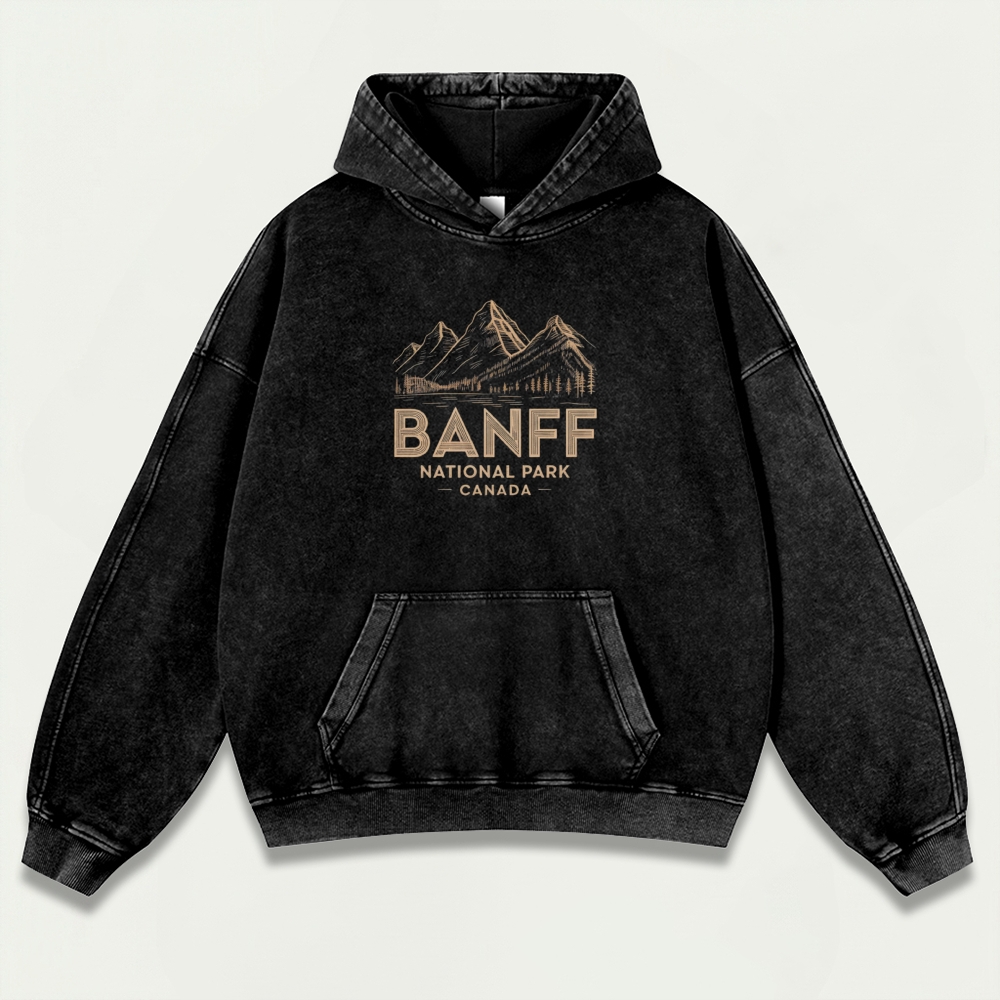 Banff National Park Vintage Premium Heavyweight Trail Hoodie-HikeVista