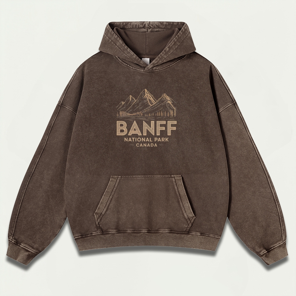 Banff National Park Vintage Premium Heavyweight Trail Hoodie-HikeVista