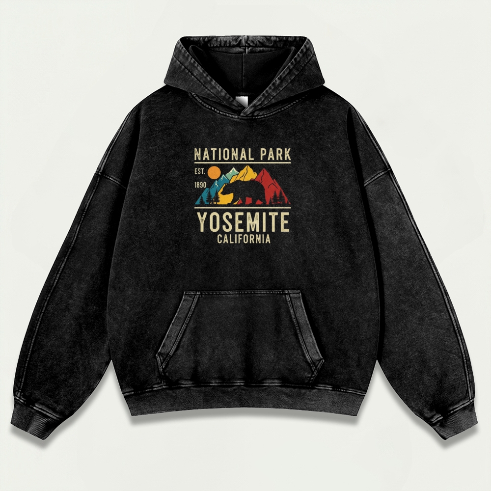Yosemite National Park Vintage Premium Heavyweight Hiking Hoodie-HikeVista