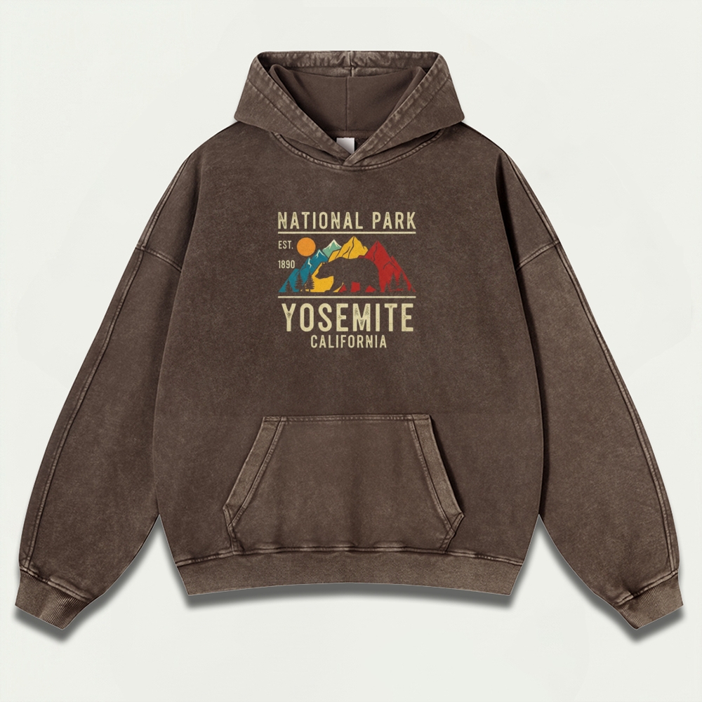 Yosemite National Park Vintage Premium Heavyweight Hiking Hoodie-HikeVista