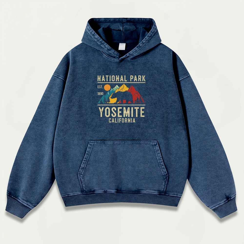 Yosemite National Park Vintage Premium Heavyweight Hiking Hoodie-HikeVista