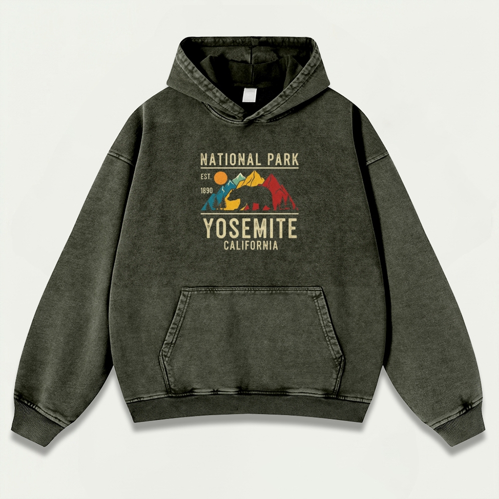 Yosemite National Park Vintage Premium Heavyweight Hiking Hoodie-HikeVista