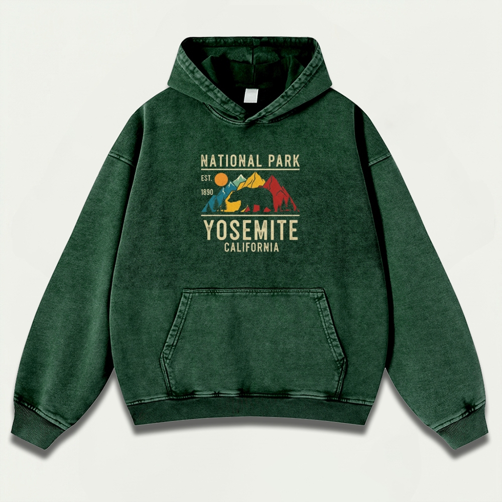 Yosemite National Park Vintage Premium Heavyweight Hiking Hoodie-HikeVista