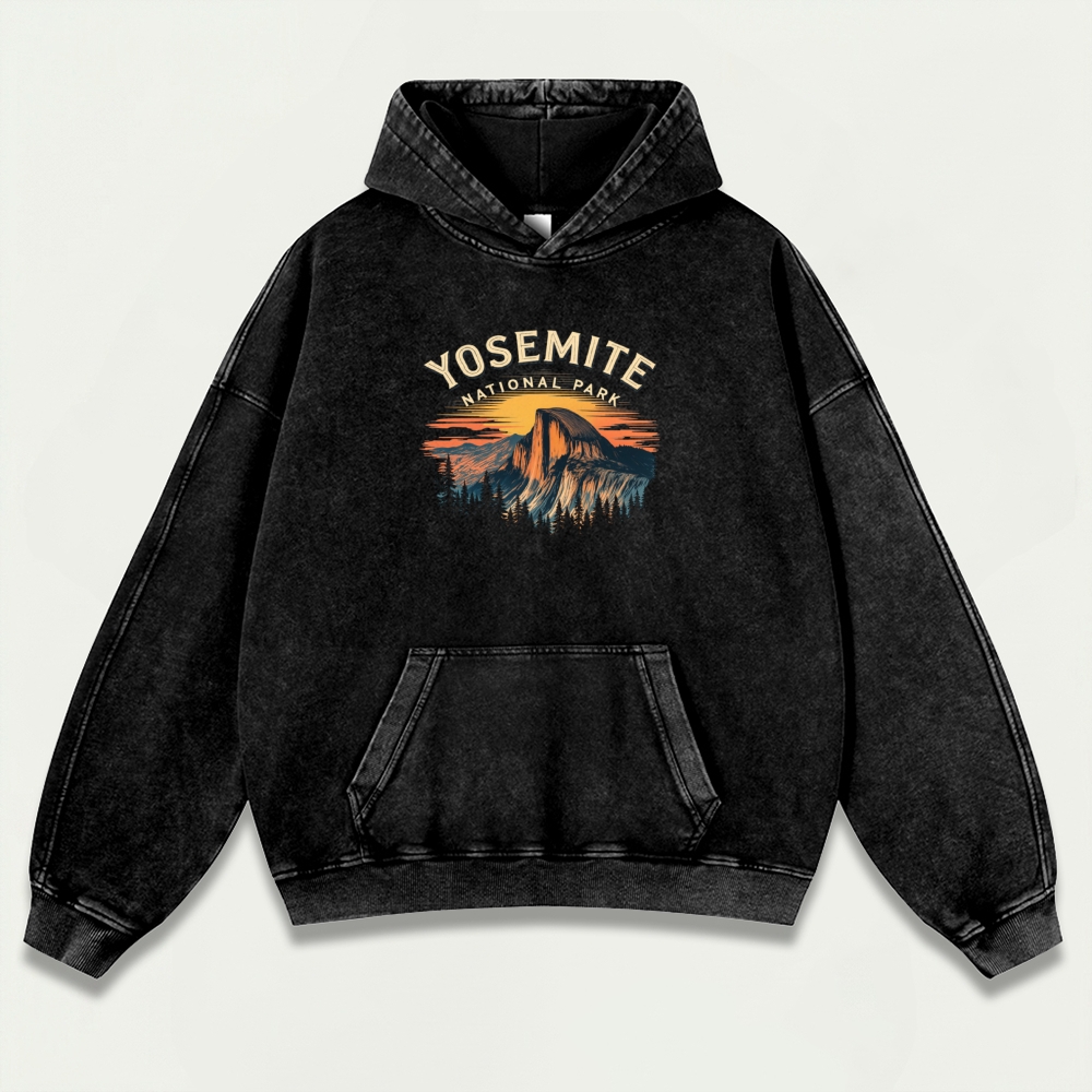 Yosemite National Park Vintage Premium Heavyweight Hiking Hoodie-HikeVista