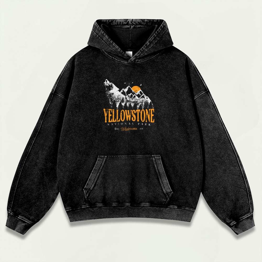 Yellowstone National Park Vintage Premium Heavyweight Trail Hoodie-HikeVista