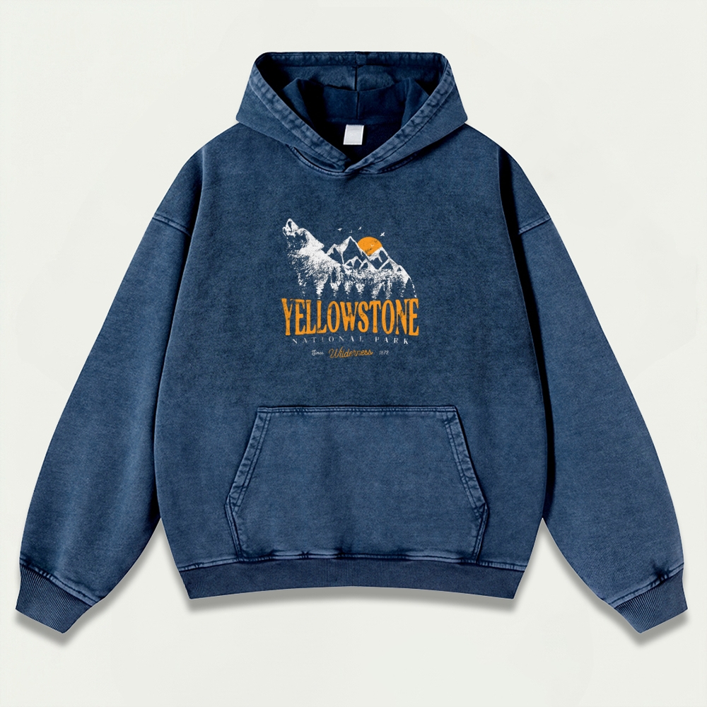 Yellowstone National Park Vintage Premium Heavyweight Trail Hoodie-HikeVista