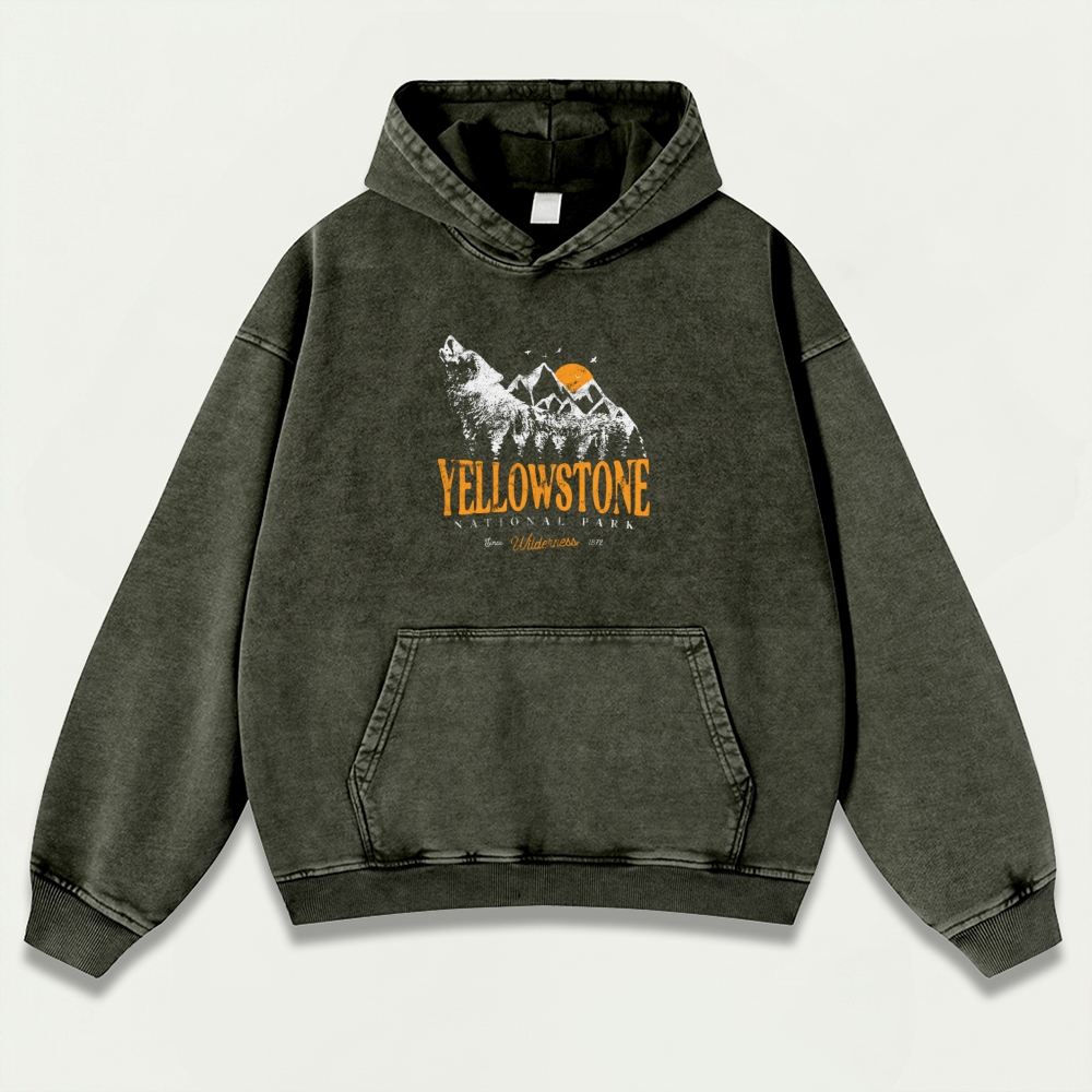 Yellowstone National Park Vintage Premium Heavyweight Trail Hoodie-HikeVista