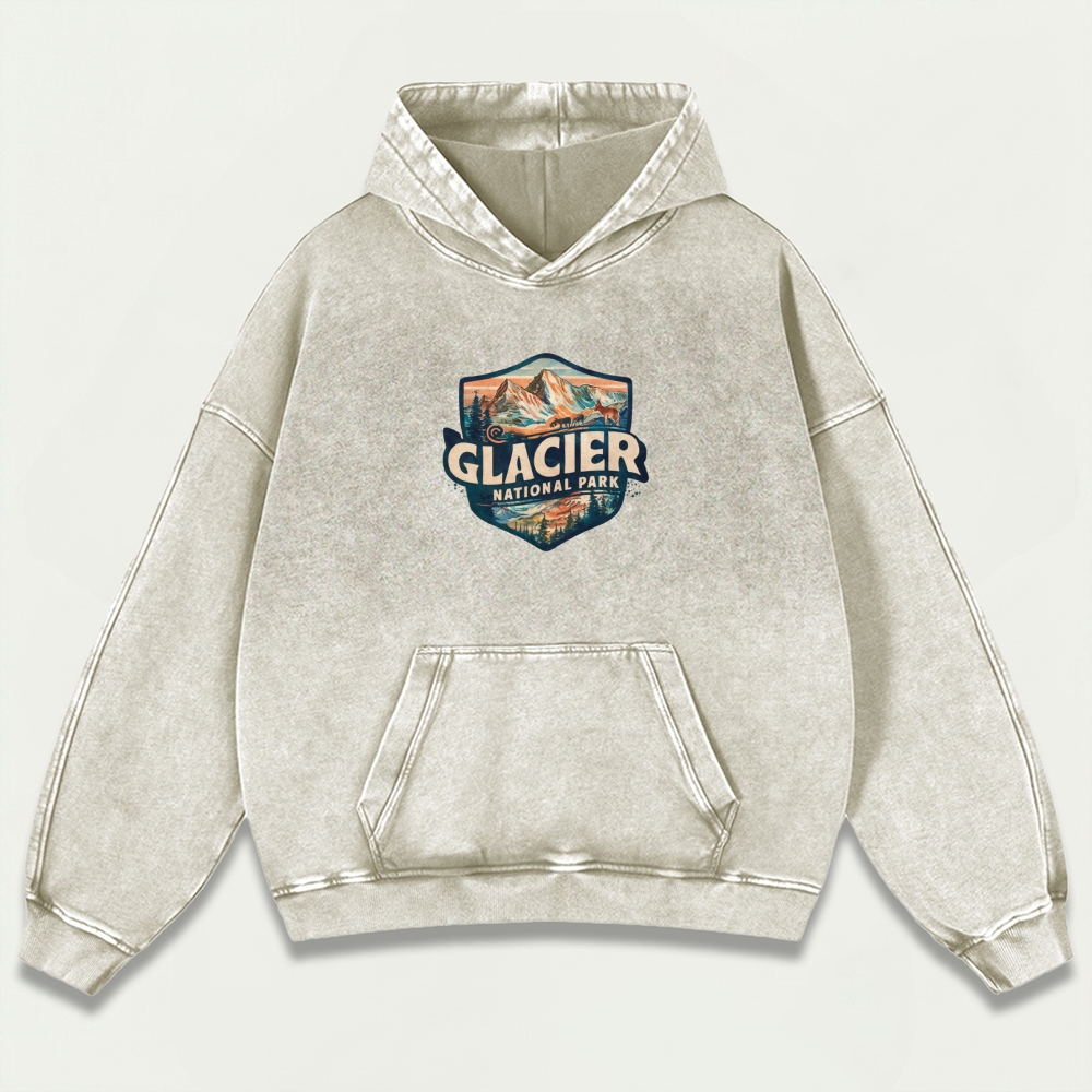 Glacier National Park Vintage Premium Heavyweight Trail Hoodie-HikeVista