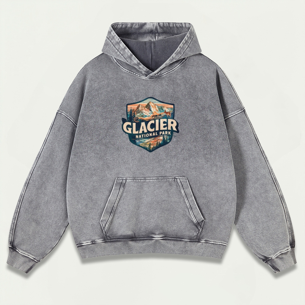 Glacier National Park Vintage Premium Heavyweight Trail Hoodie-HikeVista