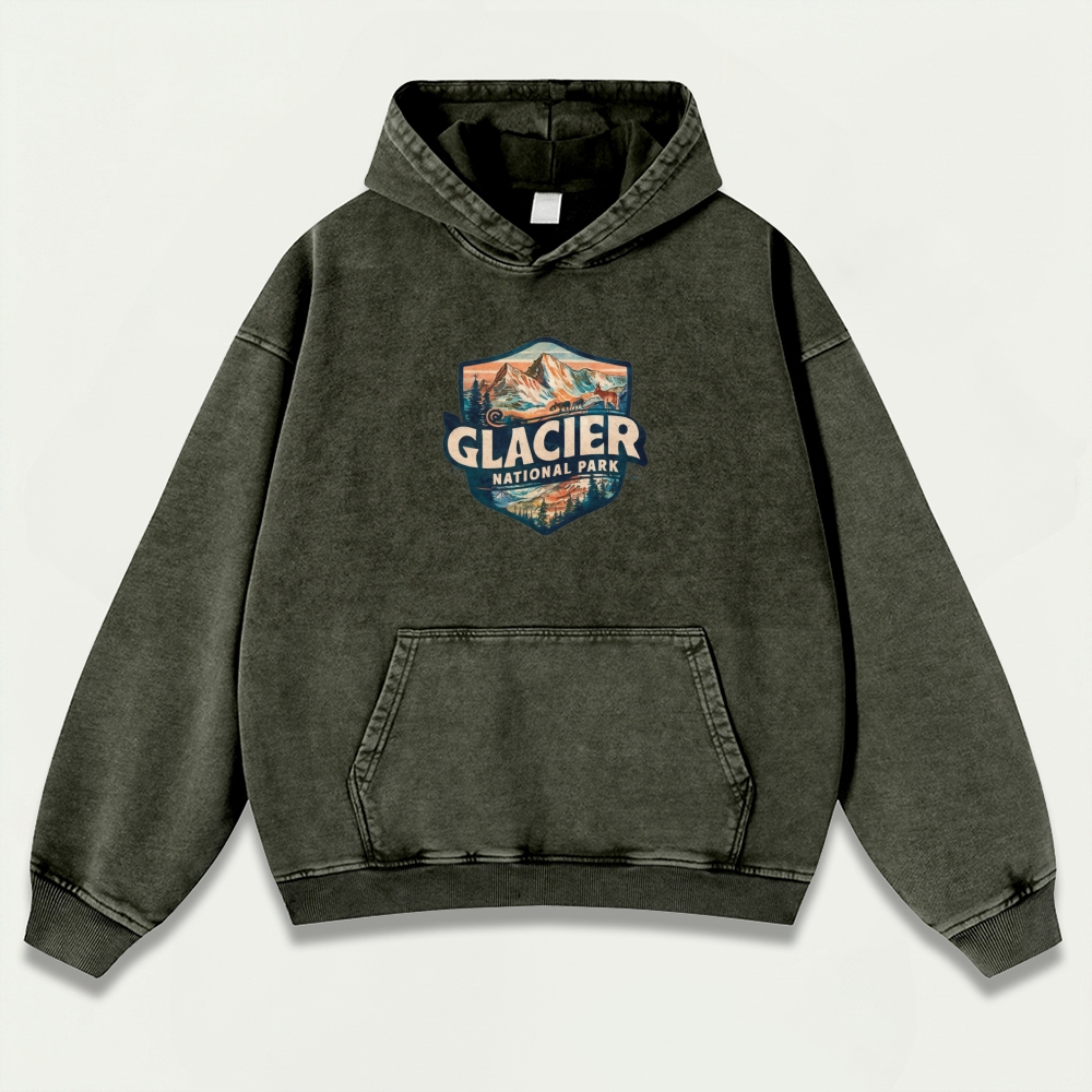 Glacier National Park Vintage Premium Heavyweight Trail Hoodie-HikeVista