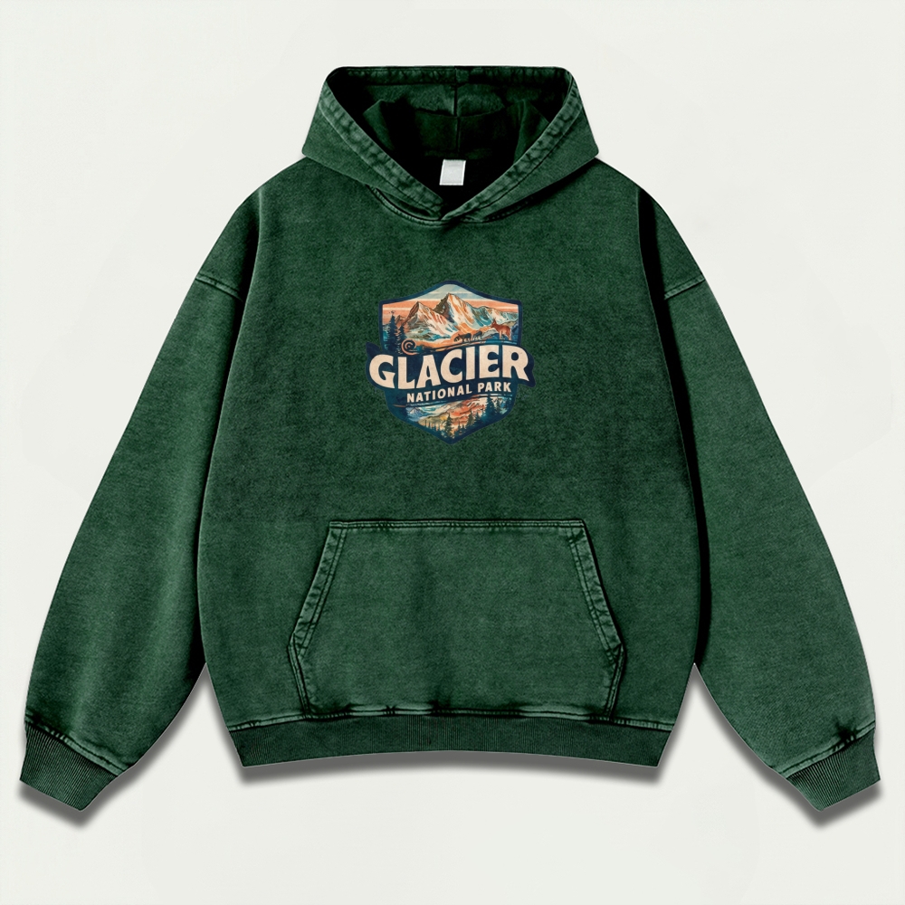 Glacier National Park Vintage Premium Heavyweight Trail Hoodie-HikeVista
