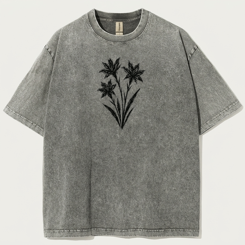 Black Wildflower Vintage Organic Cotton Plant Tee-HikeVista