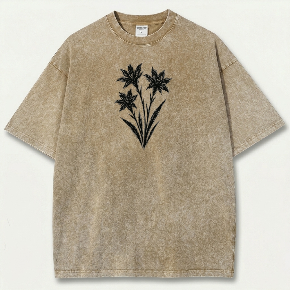 Black Wildflower Vintage Organic Cotton Plant Tee-HikeVista