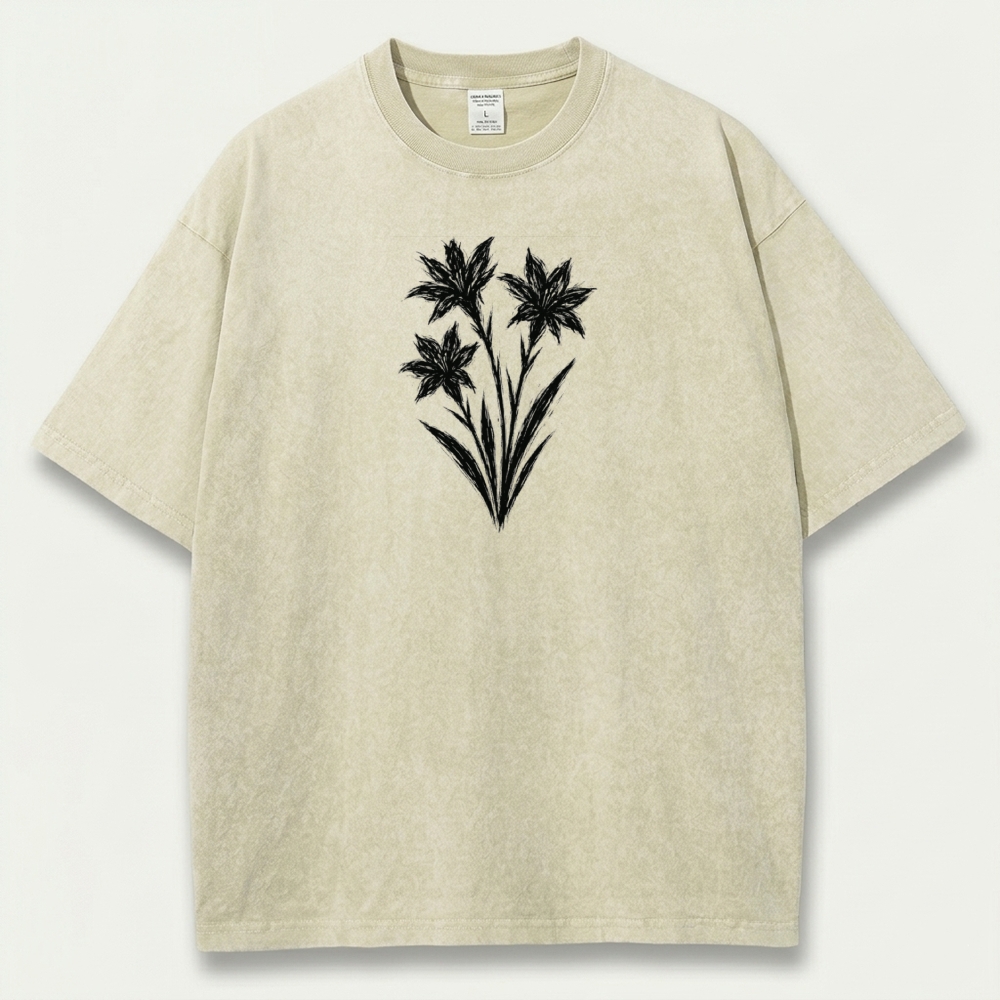 Black Wildflower Vintage Organic Cotton Plant Tee-HikeVista