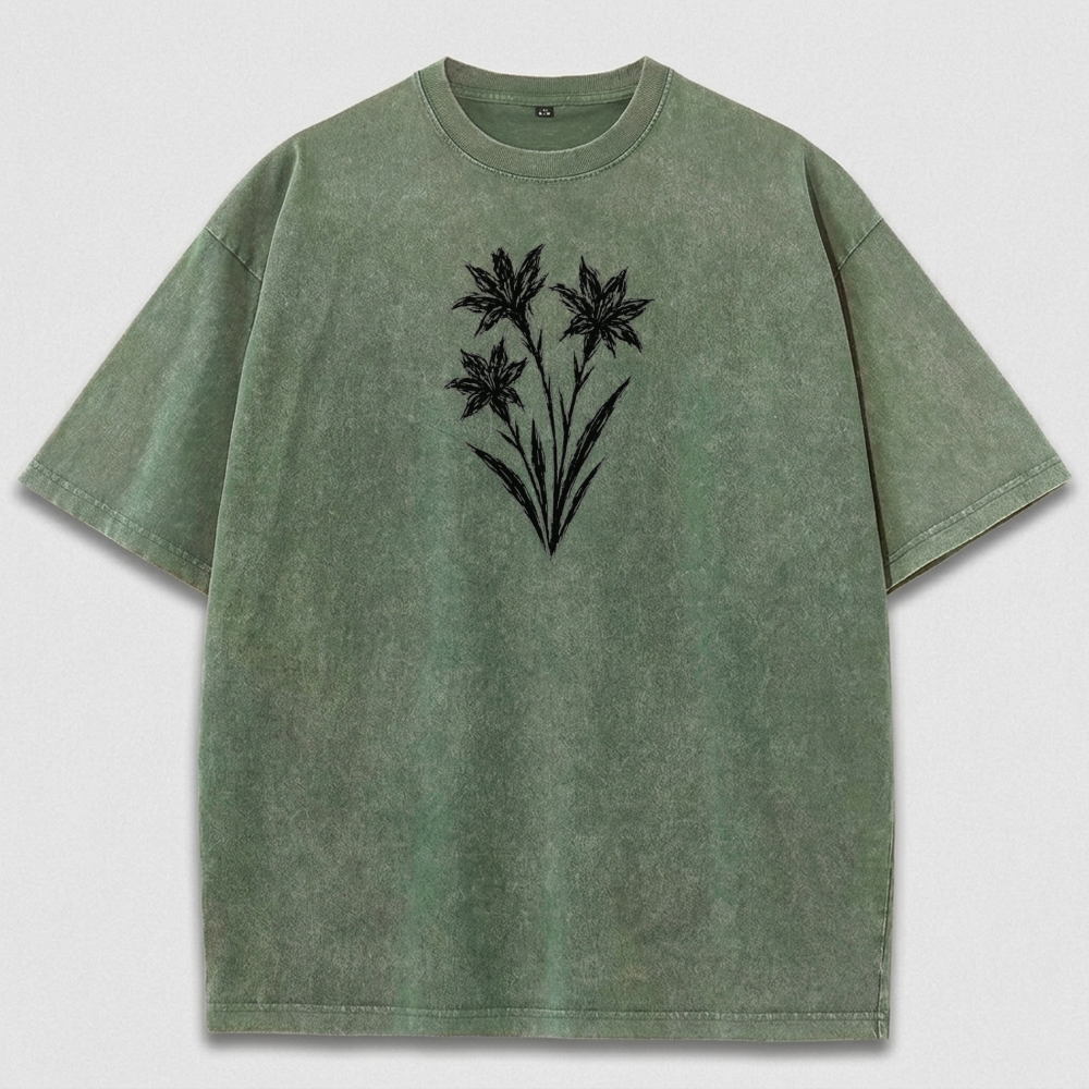 Black Wildflower Vintage Organic Cotton Plant Tee-HikeVista
