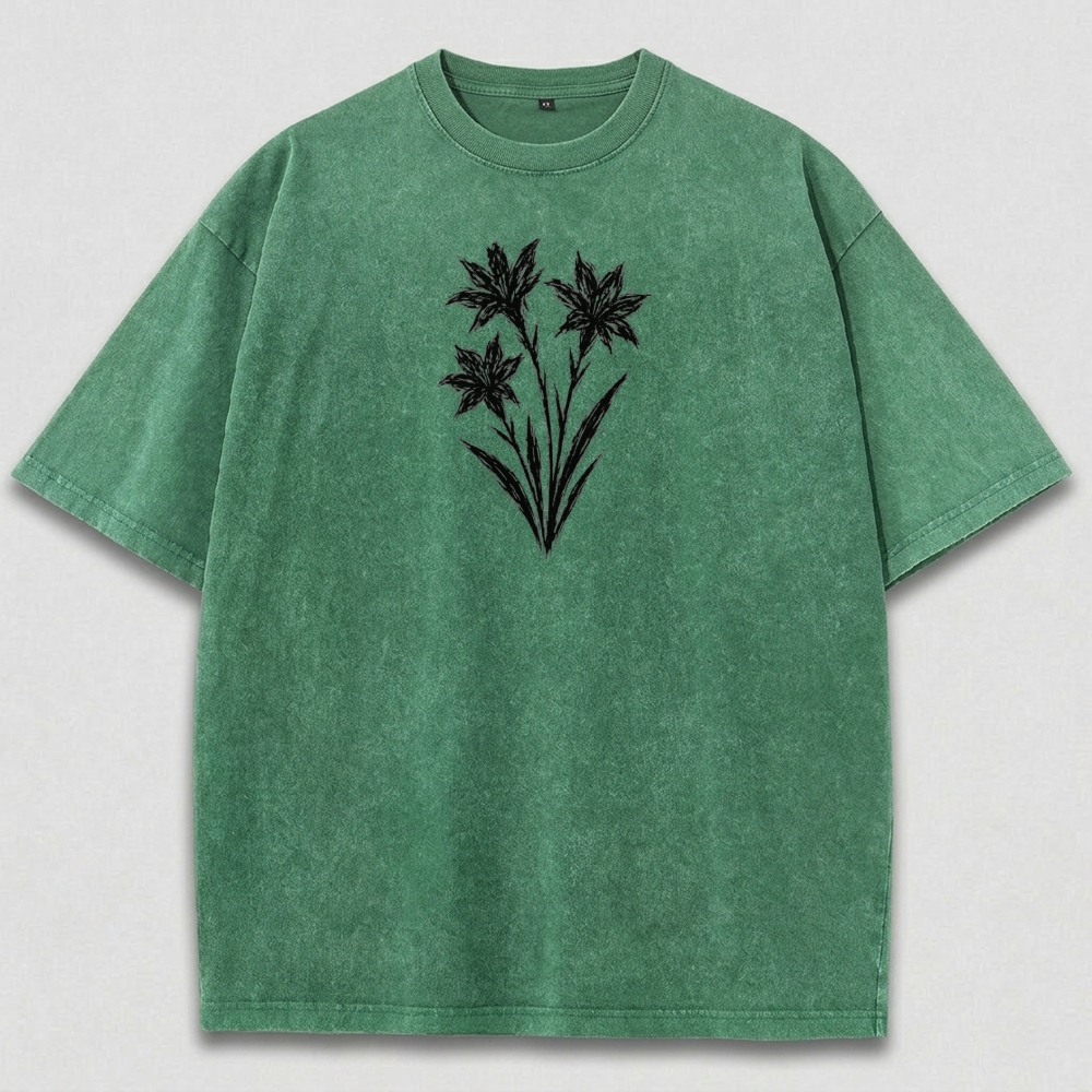 Black Wildflower Vintage Organic Cotton Plant Tee-HikeVista