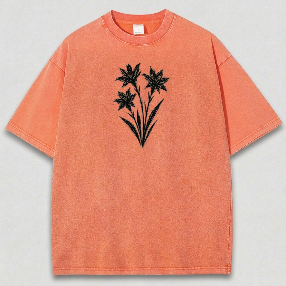 Black Wildflower Vintage Organic Cotton Plant Tee-HikeVista
