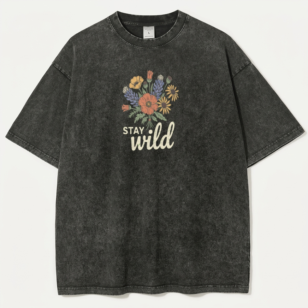 Stay Wild Flower Vintage Organic Cotton Plant Tee-HikeVista