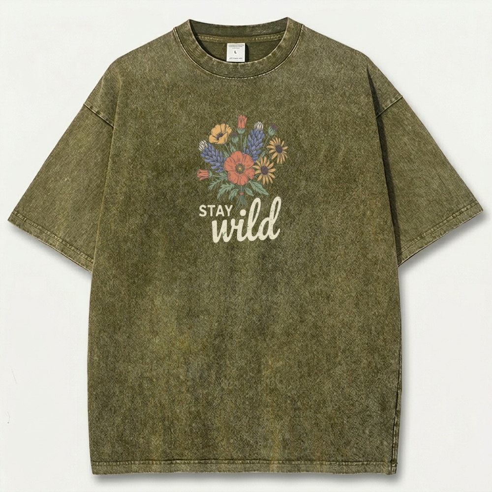 Stay Wild Flower Vintage Organic Cotton Plant Tee-HikeVista