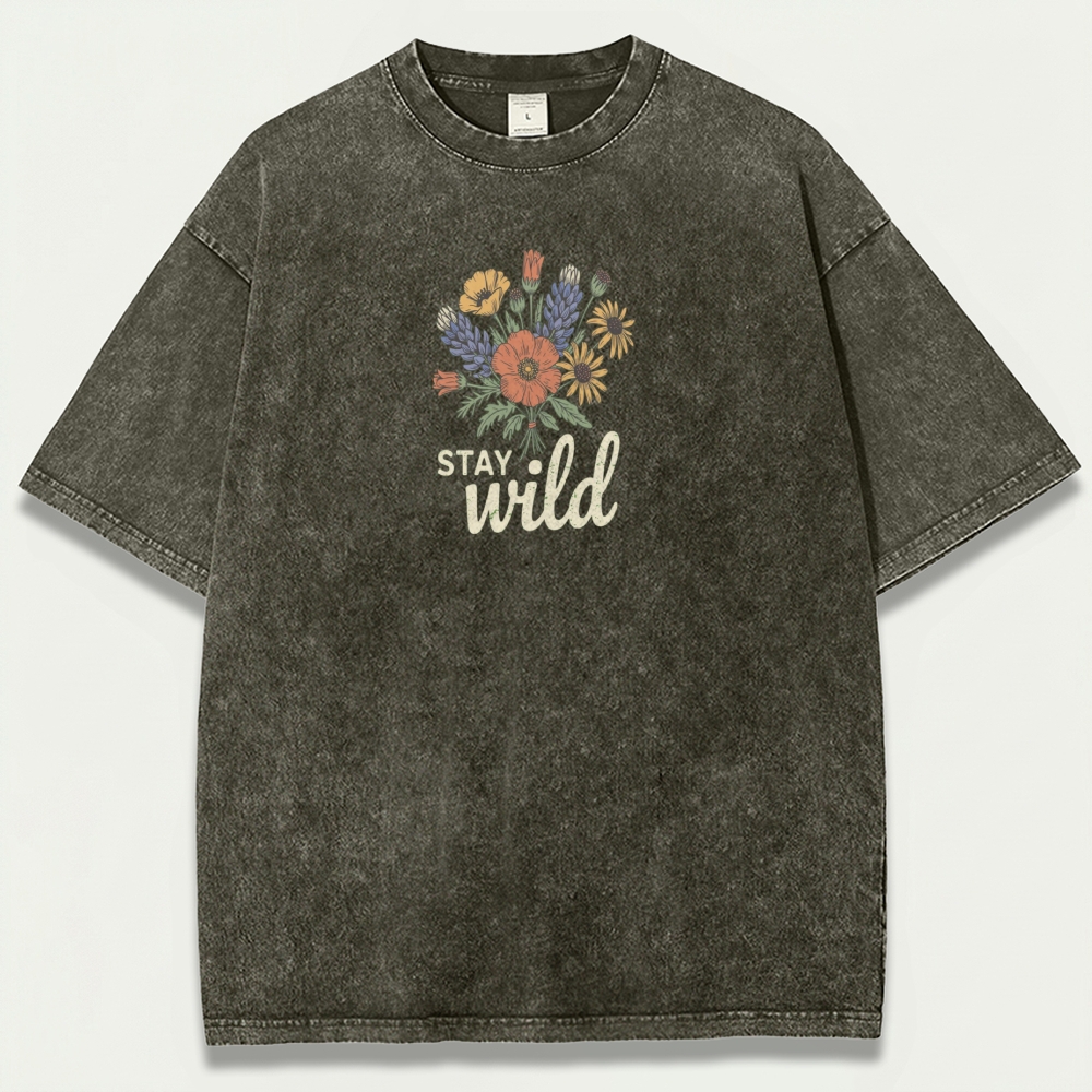 Stay Wild Flower Vintage Organic Cotton Plant Tee-HikeVista