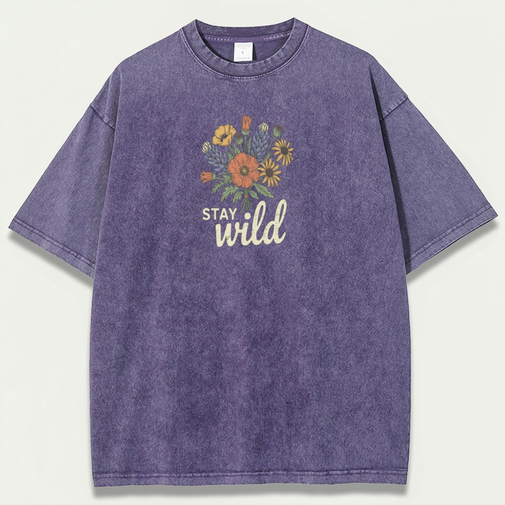 Stay Wild Flower Vintage Organic Cotton Plant Tee-HikeVista