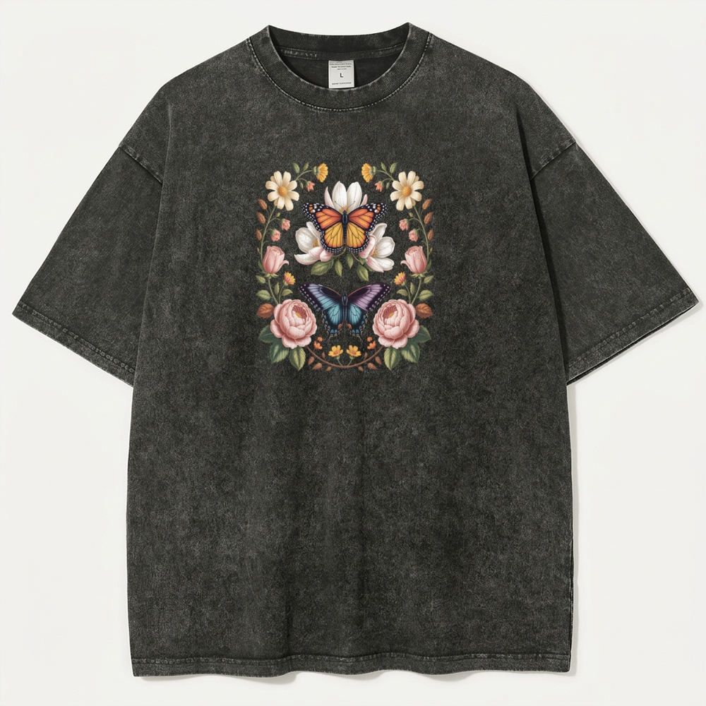 Butterfly Flower Vintage Organic Cotton Plant Tee-HikeVista