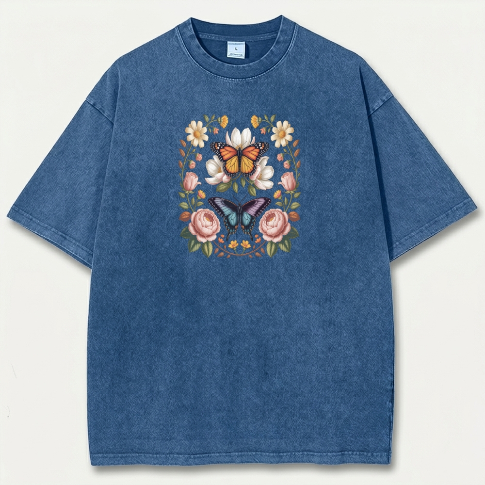 Butterfly Flower Vintage Organic Cotton Plant Tee-HikeVista