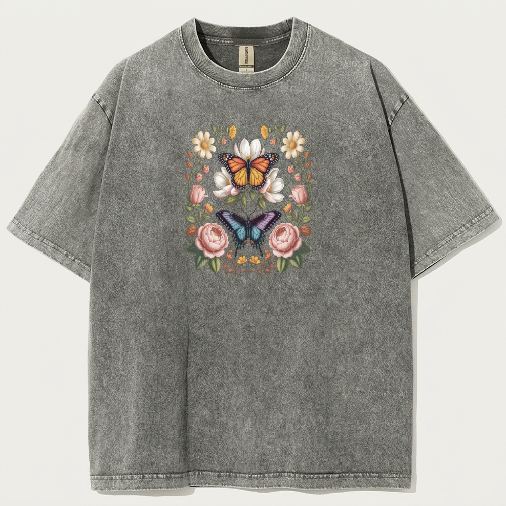 Butterfly Flower Vintage Organic Cotton Plant Tee-HikeVista