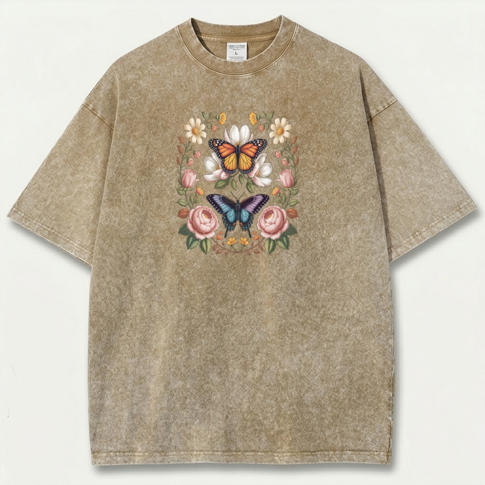 Butterfly Flower Vintage Organic Cotton Plant Tee-HikeVista