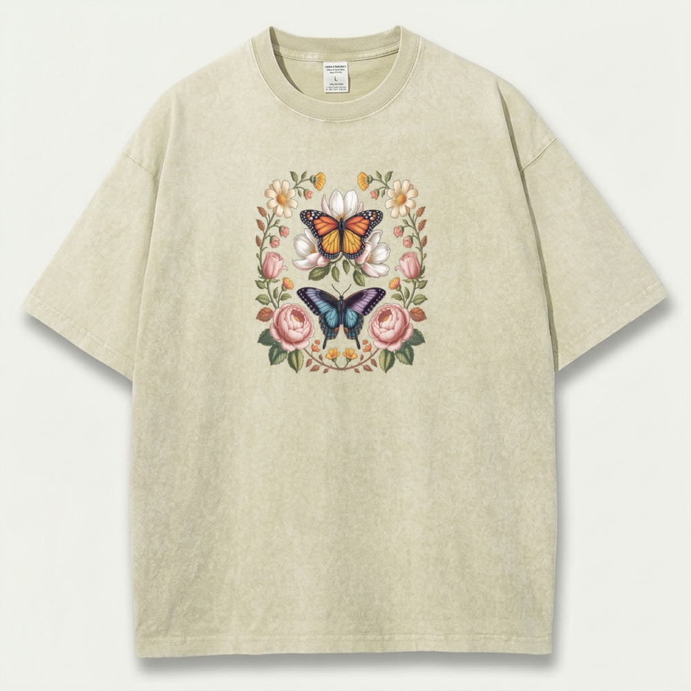 Butterfly Flower Vintage Organic Cotton Plant Tee-HikeVista