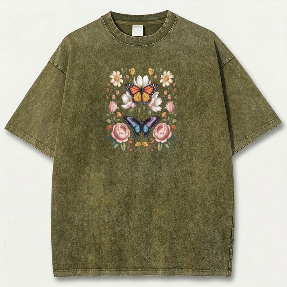 Butterfly Flower Vintage Organic Cotton Plant Tee-HikeVista