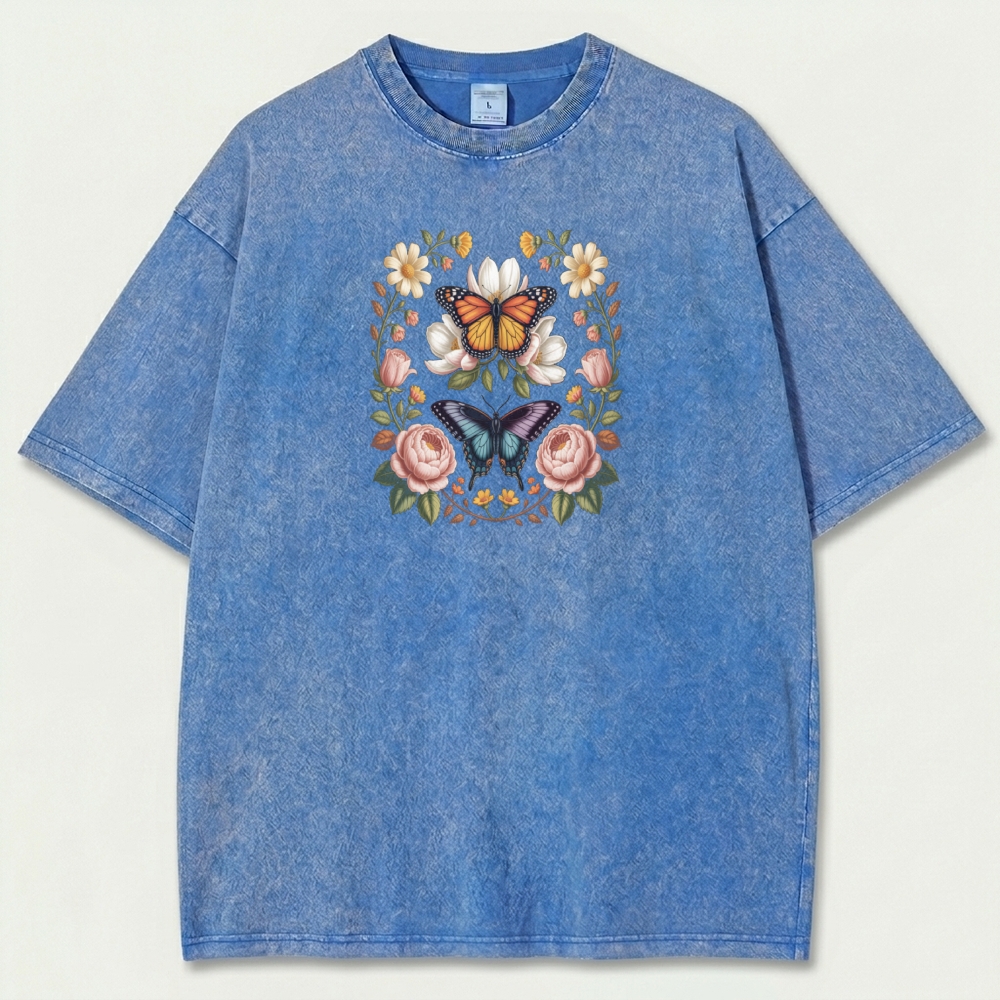 Butterfly Flower Vintage Organic Cotton Plant Tee-HikeVista