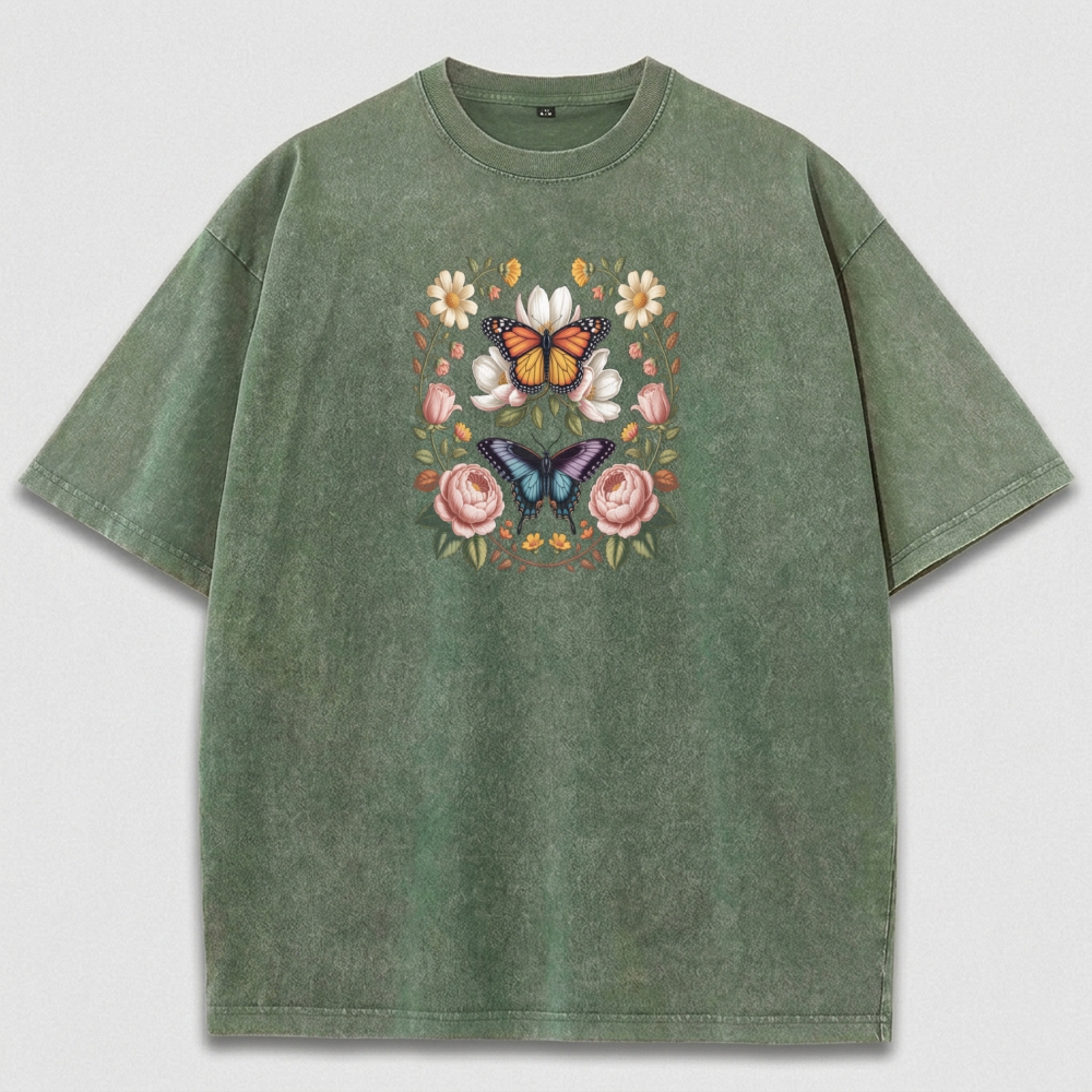 Butterfly Flower Vintage Organic Cotton Plant Tee-HikeVista