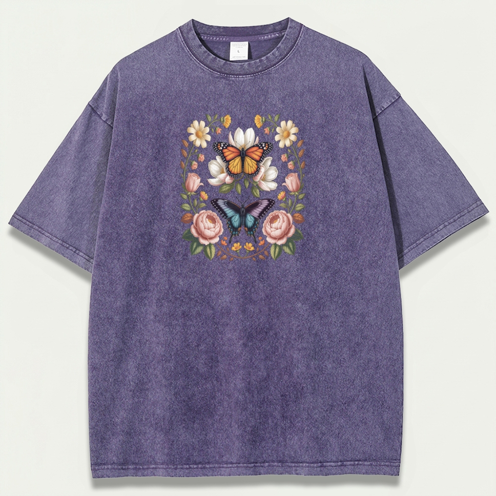 Butterfly Flower Vintage Organic Cotton Plant Tee-HikeVista
