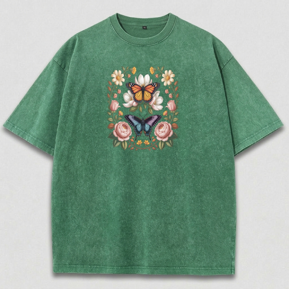 Butterfly Flower Vintage Organic Cotton Plant Tee-HikeVista