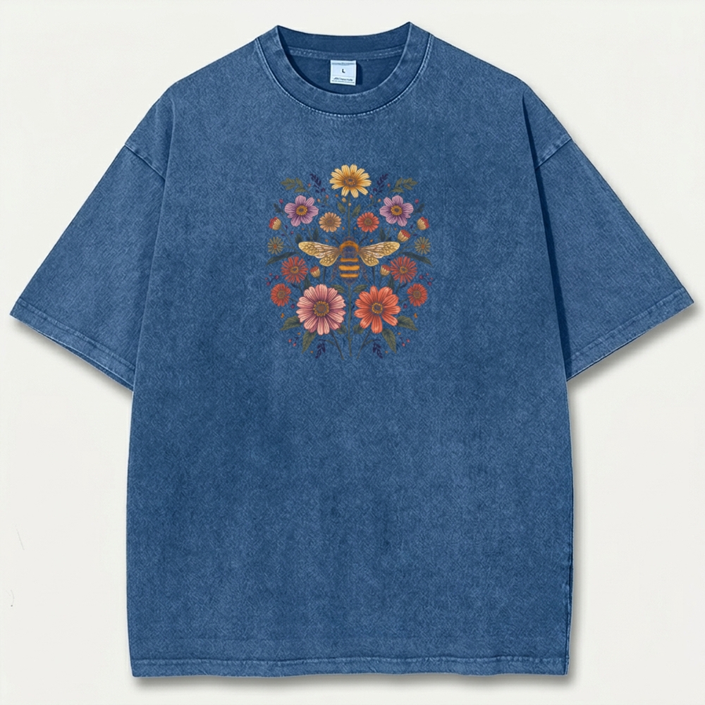Bee Flower Vintage Organic Cotton Plant Tee-HikeVista