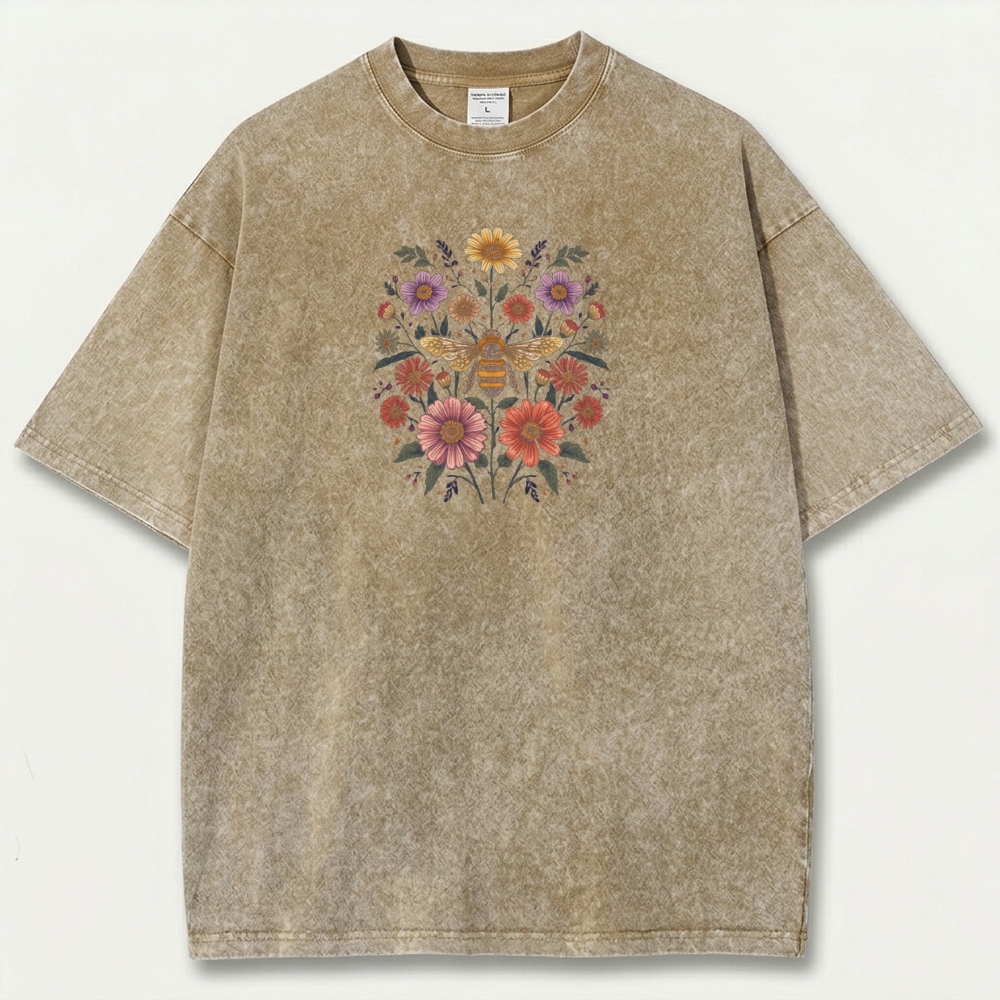 Bee Flower Vintage Organic Cotton Plant Tee-HikeVista