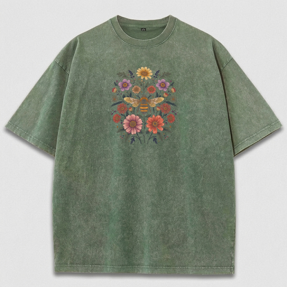 Bee Flower Vintage Organic Cotton Plant Tee-HikeVista