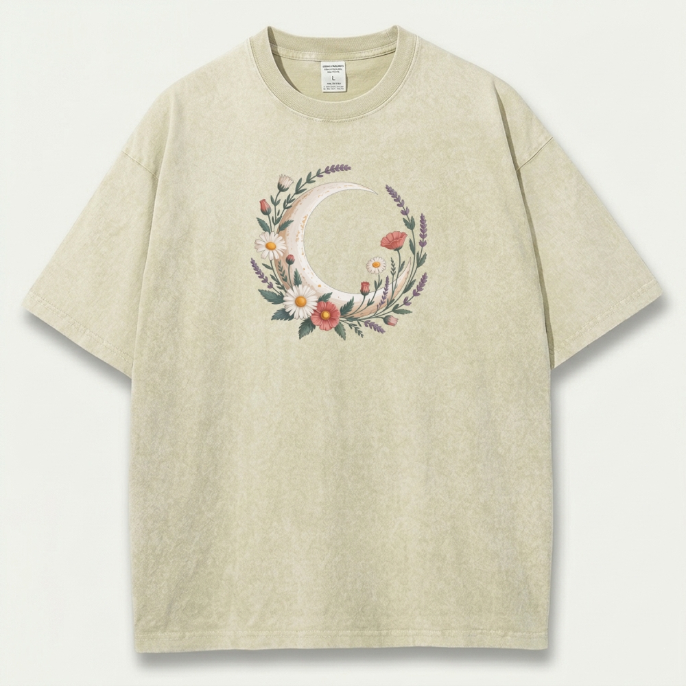 Moon Flowers Vintage Organic Cotton Hiking Tee-HikeVista