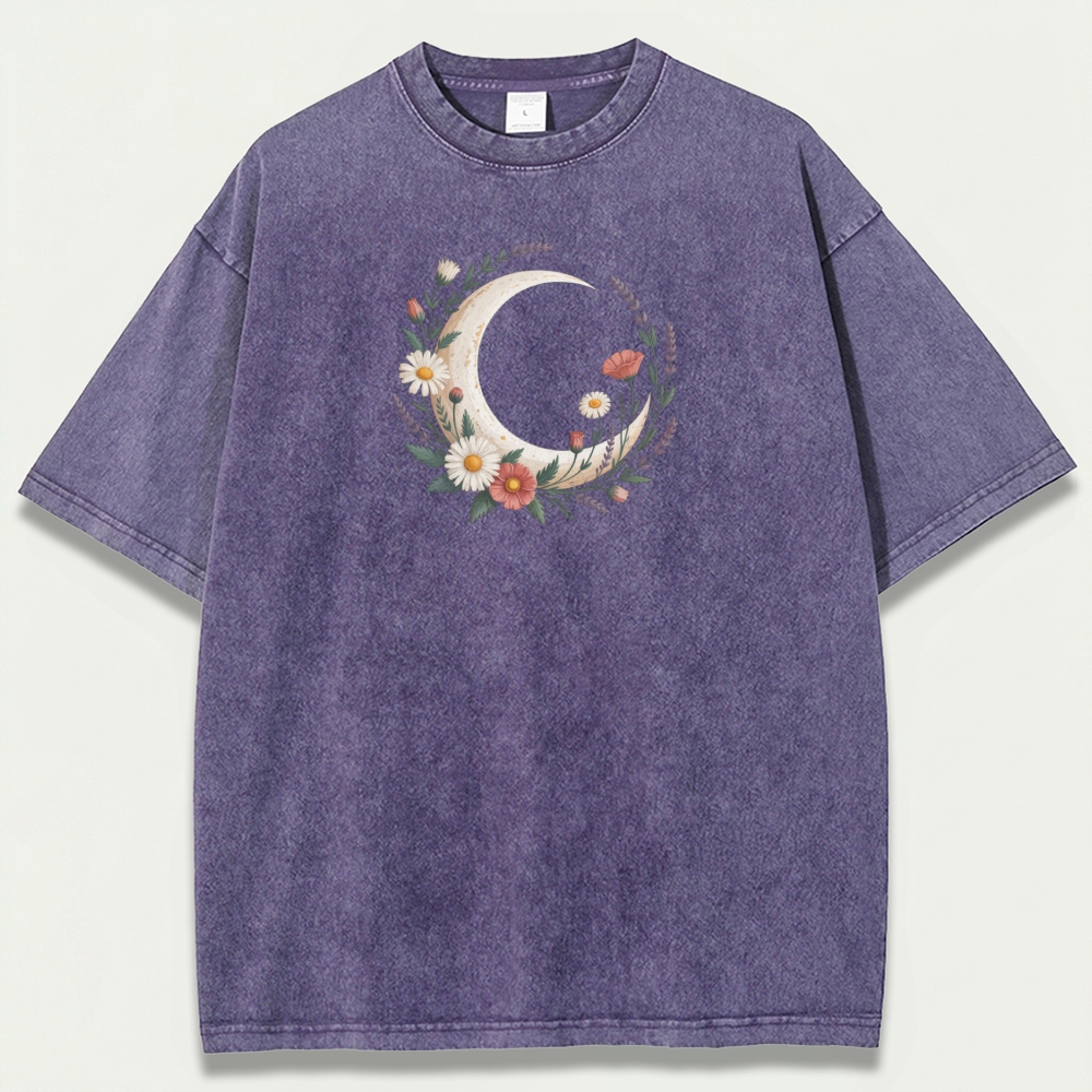 Moon Flowers Vintage Organic Cotton Hiking Tee-HikeVista