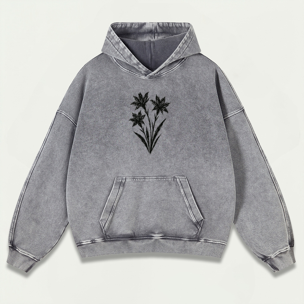 Black Wildflower Vintage Premium Heavyweight Plant Hoodie-HikeVista