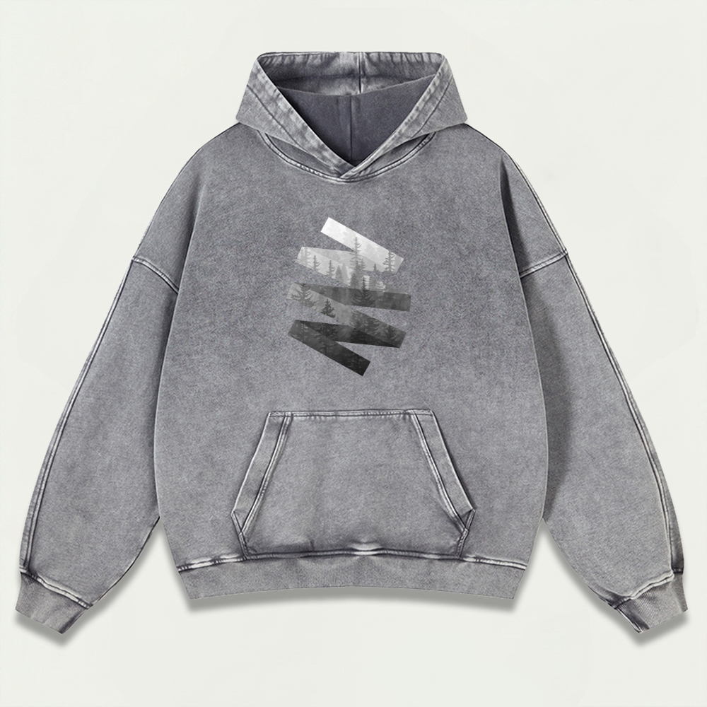 Black White Forest Vintage Premium Heavyweight Trail Hoodie-HikeVista