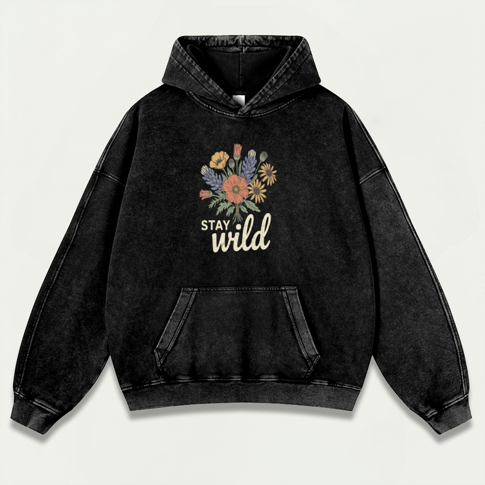 Stay Wild Flower Vintage Premium Heavyweight Plant Hoodie-HikeVista